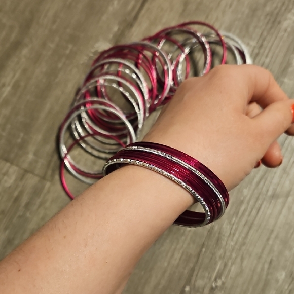 Pink and Silver Bangle Set - Picture 2 of 4